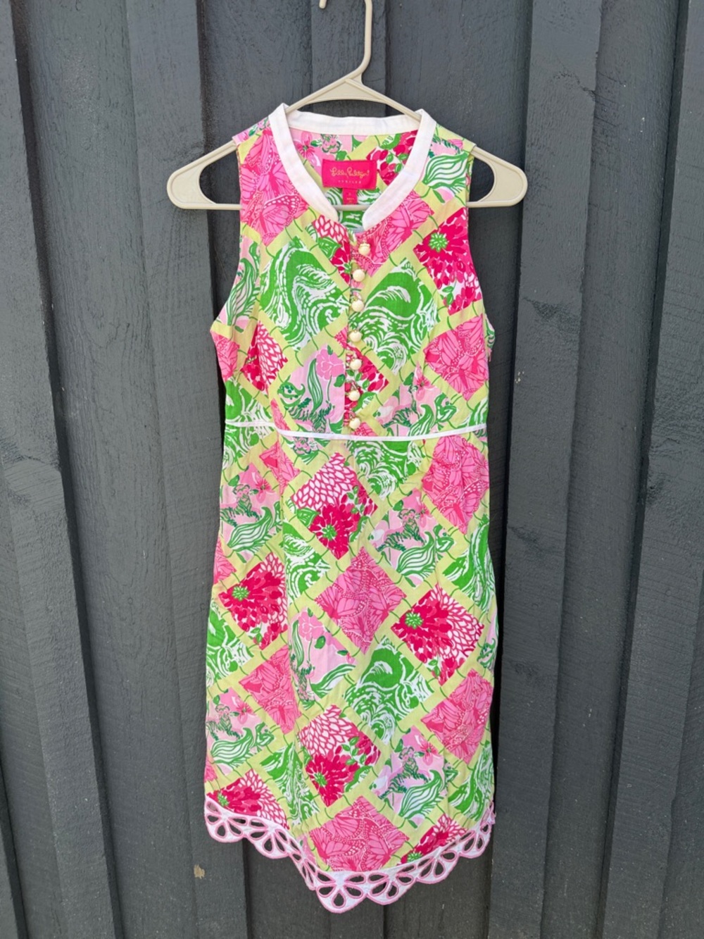 Lilly Pulitzer Pink, Green & Yellow Sleeveless Patchwork Floral Dress NWT